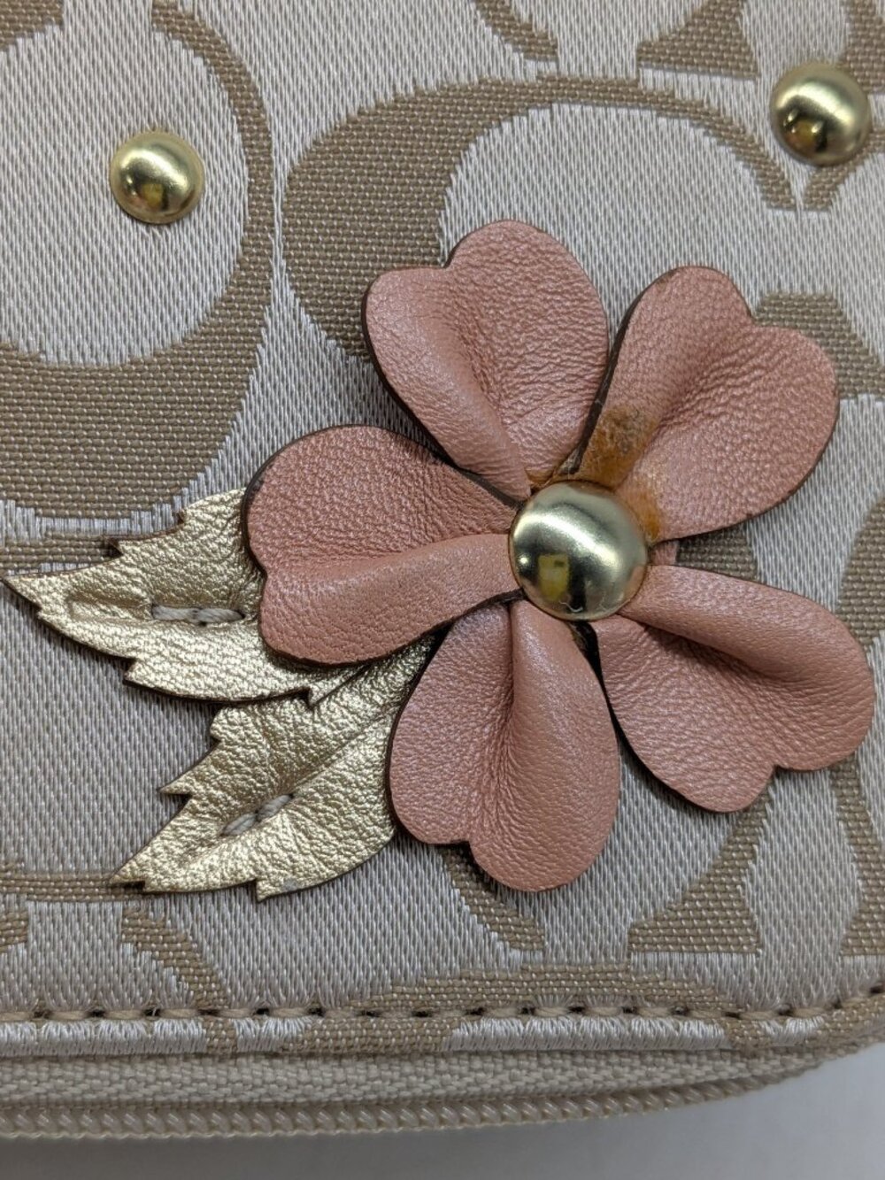 Coach Monogram Canvas Leather Flower Applique Travel Jewelry Box - Picture 5 of 8